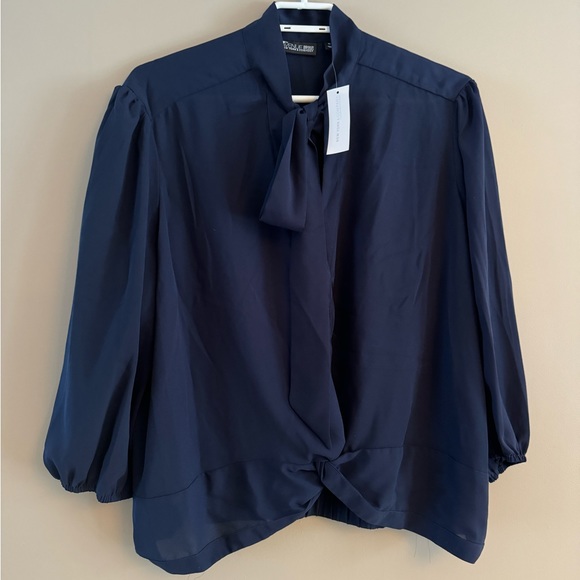 NEW NWT - NYC New York & Company - Navy kissing Bow blouse - XL - Picture 2 of 6